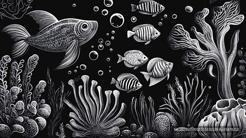黑白海底世界的魚類景觀