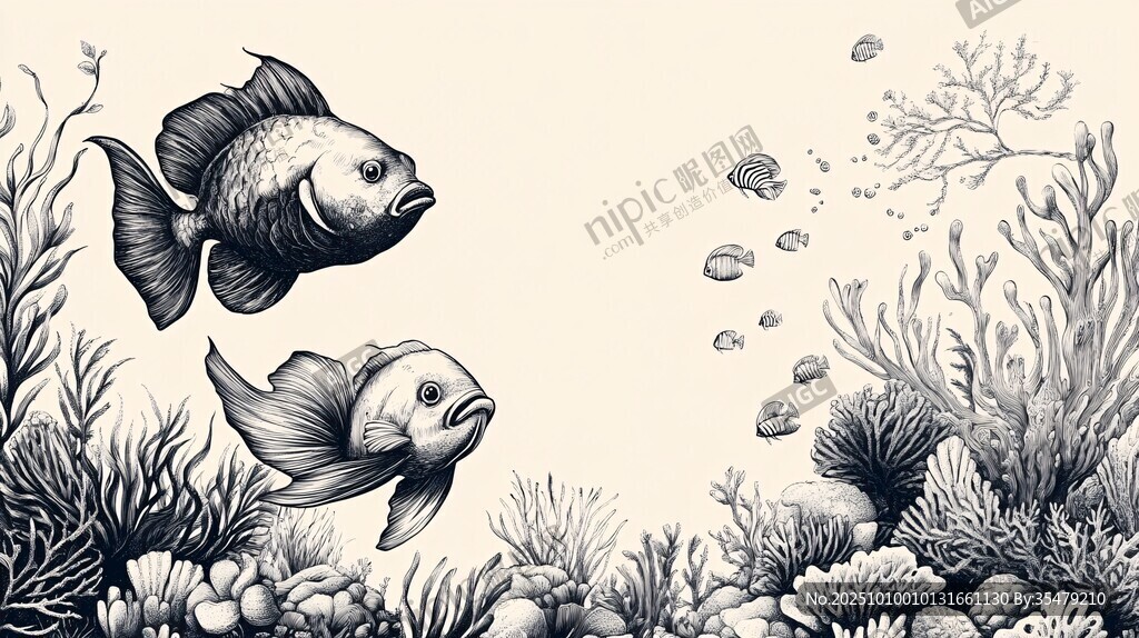 黑白風(fēng)海底雙魚與珊瑚景