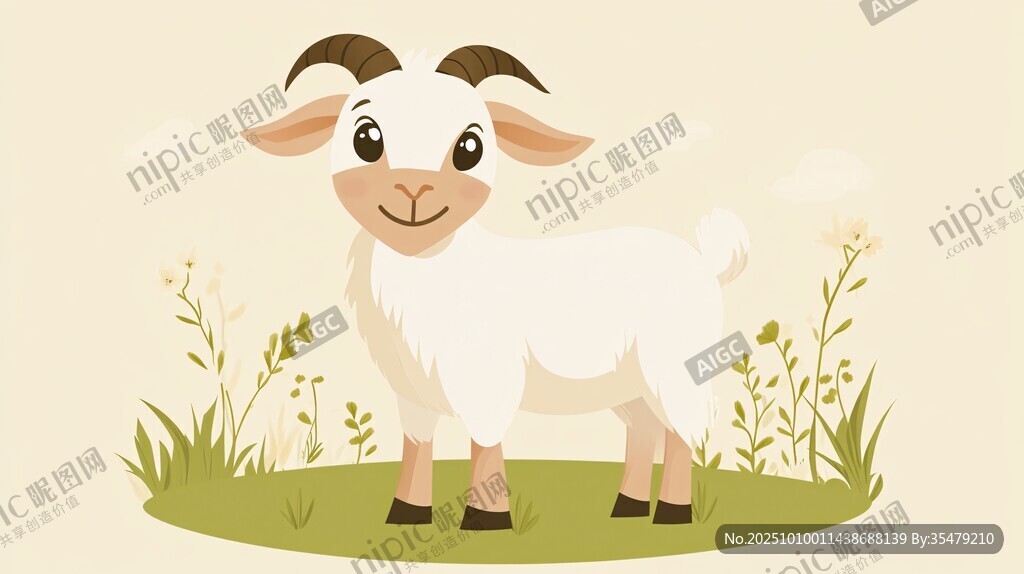 可愛(ài)小羊站在綠意草地上