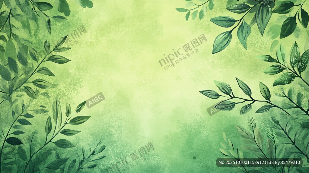 清新綠葉水彩背景圖