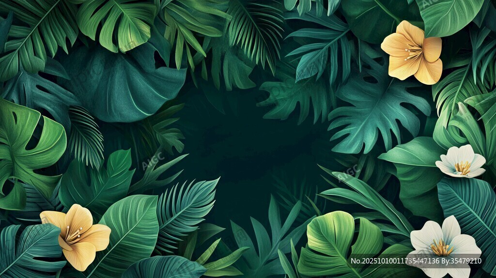 熱帶綠植花卉背景圖