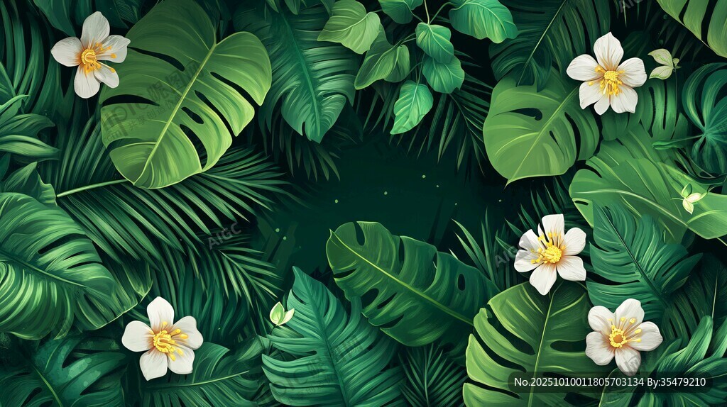 熱帶綠植花卉背景圖