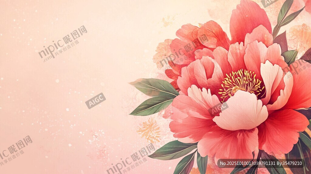 粉色嬌艷牡丹花背景圖