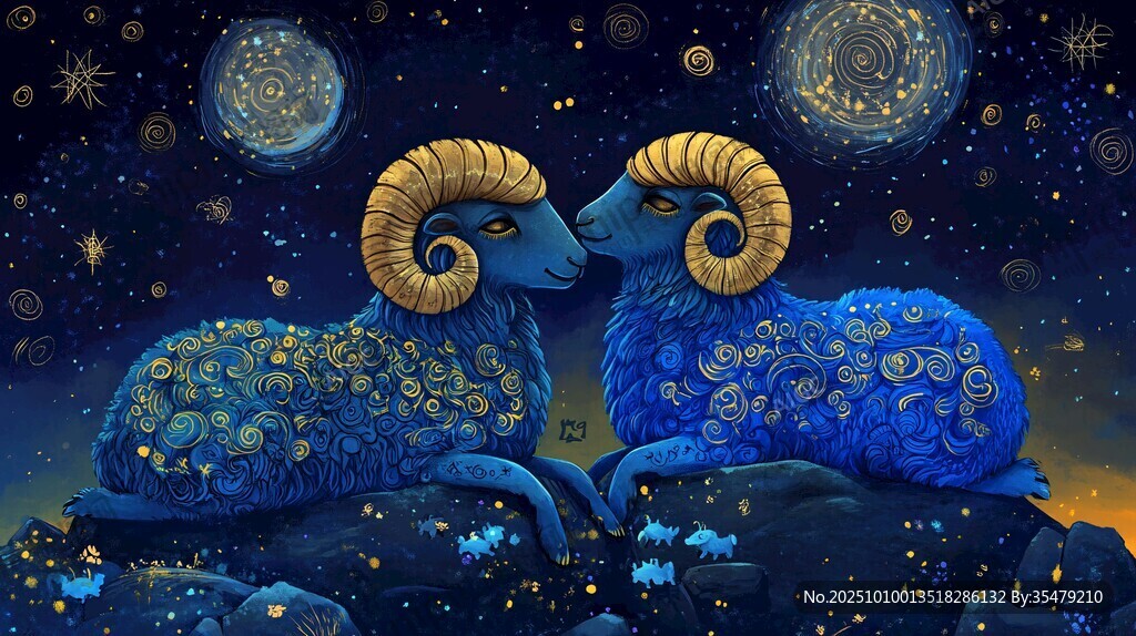 星空下的雙羊浪漫依偎