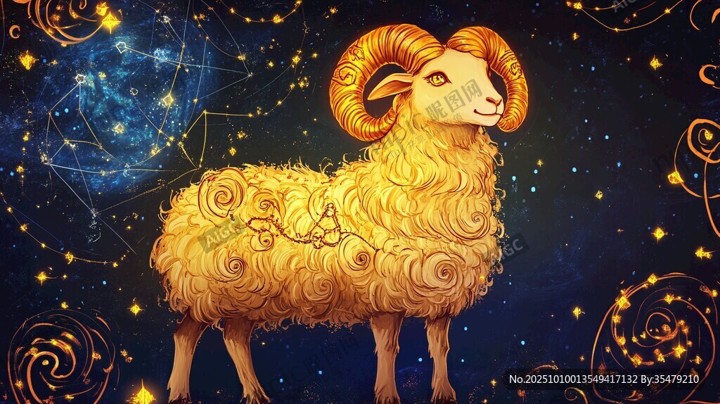 夢(mèng)幻白羊座星空插畫