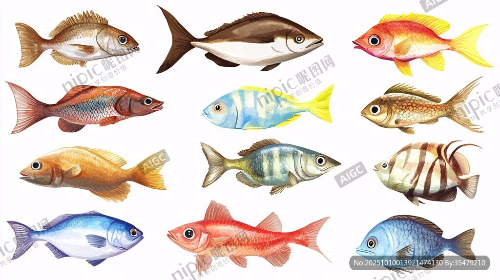 多樣色彩斑斕的魚(yú)類集合