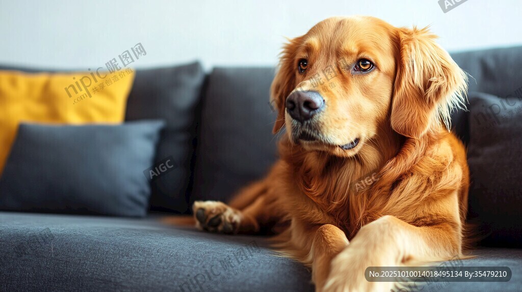 沙發(fā)上的金毛犬