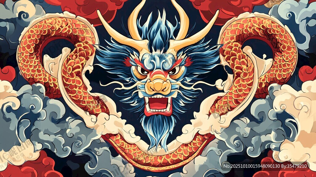 中式龍圖騰國風插畫藝術(shù)