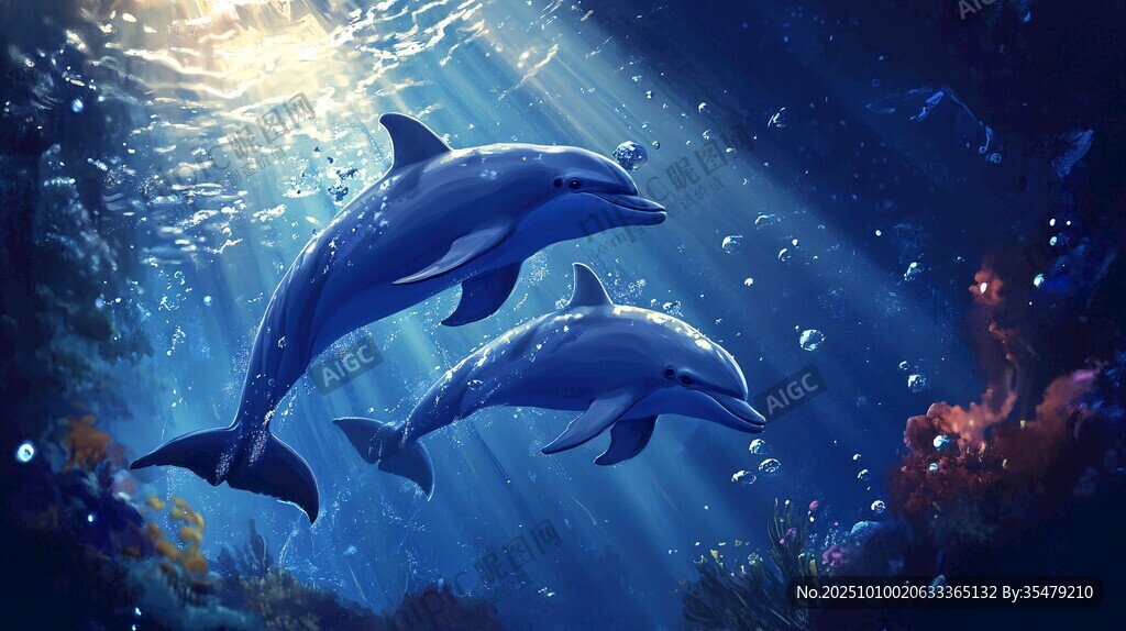 夢(mèng)幻海底的雙海豚共游