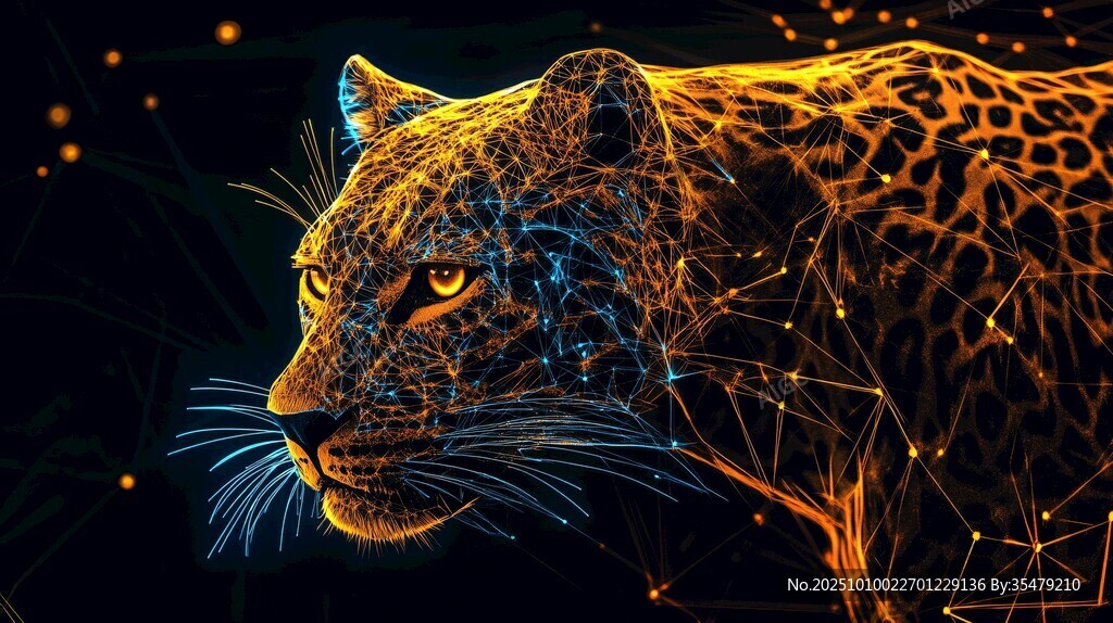 科技感霓虹獵豹頭部特寫(xiě)