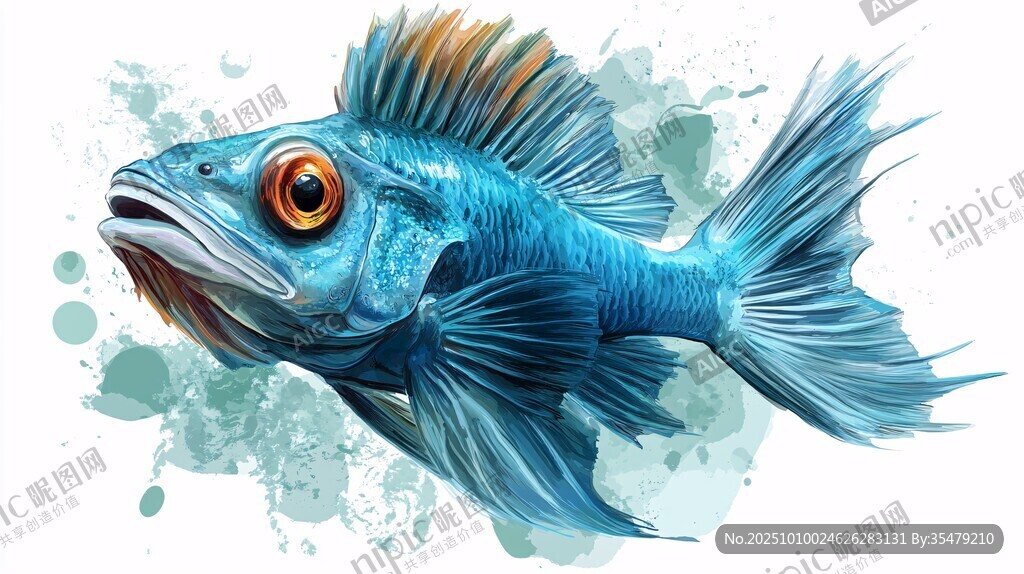 夢幻藍色水彩風奇幻魚