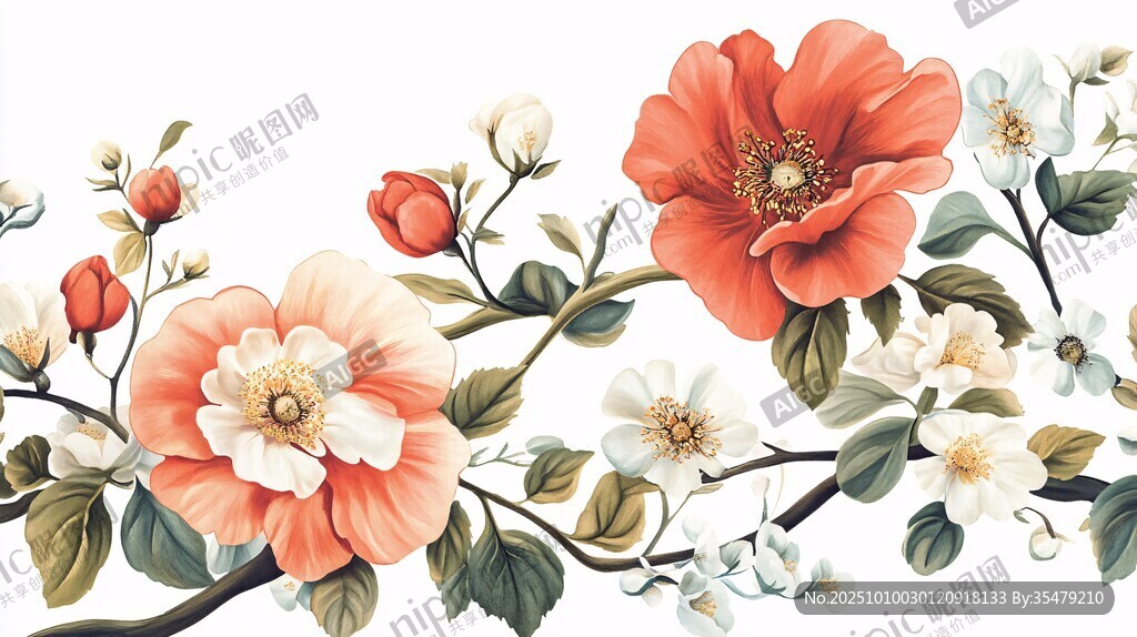 花卉裝飾圖案 絢爛花朵綻放