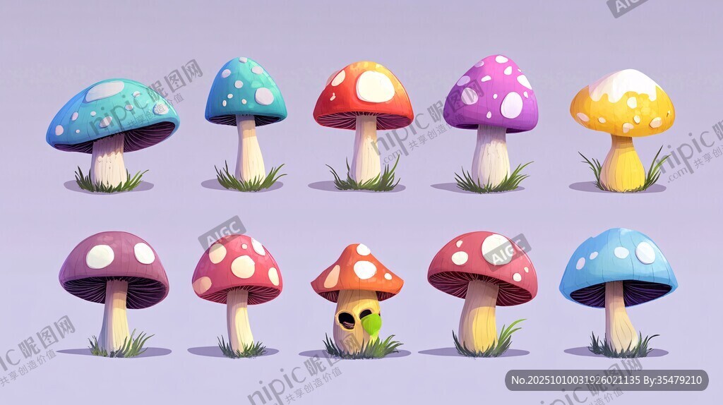 彩色卡通蘑菇插畫集合