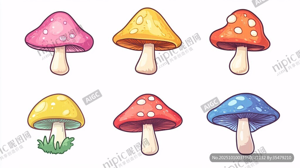 彩色卡通蘑菇插畫(huà)集合
