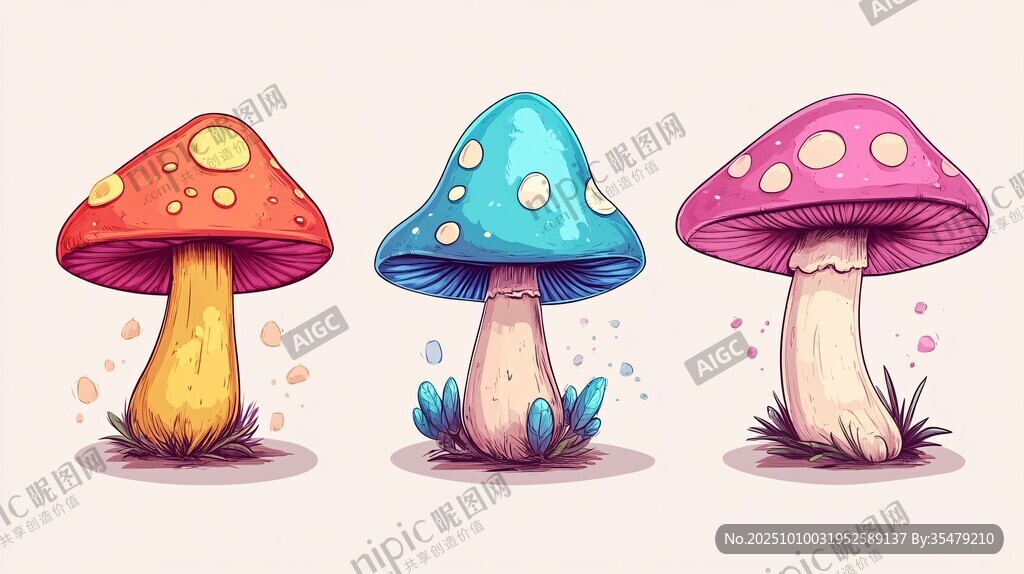 可愛多彩蘑菇插畫