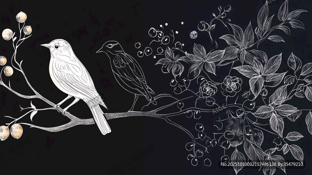 黑白花鳥圖 靜謐自然之美