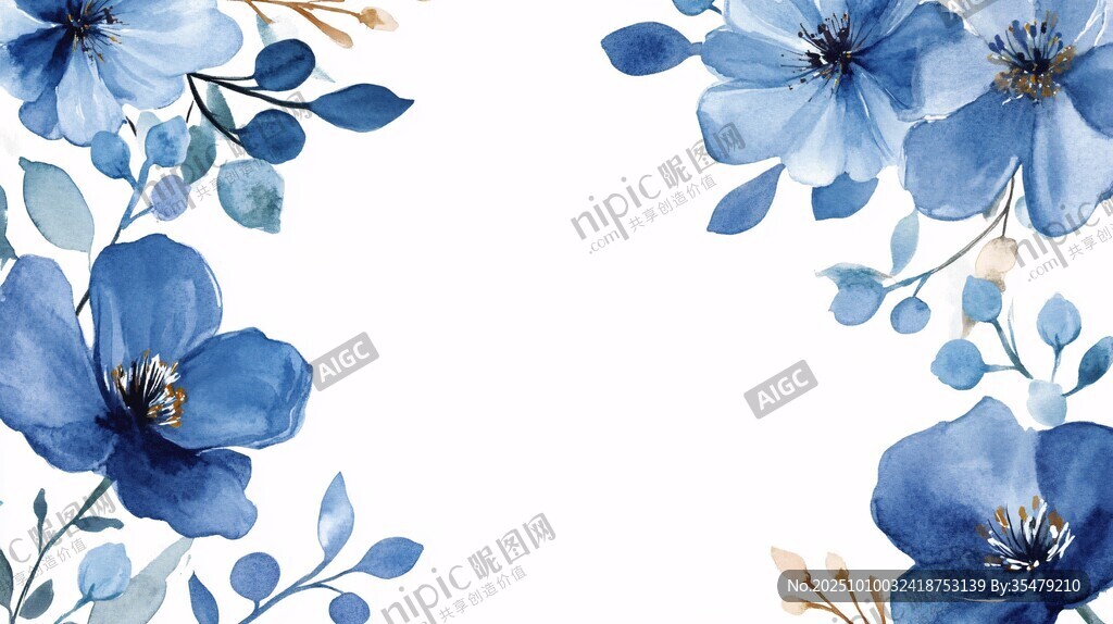藍色花卉邊框裝飾圖案