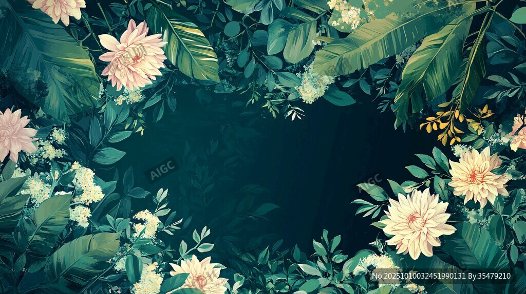 夏日花卉綠植環(huán)繞背景