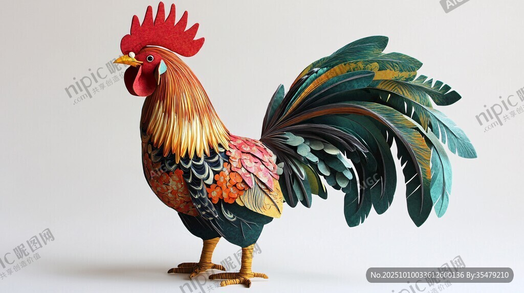 彩色木雕公雞擺件