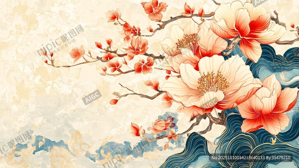 中式繁花水墨風(fēng)背景圖