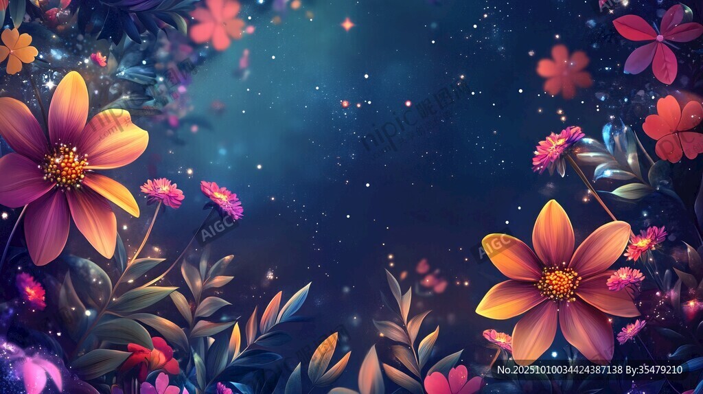 夢幻花卉星空背景圖