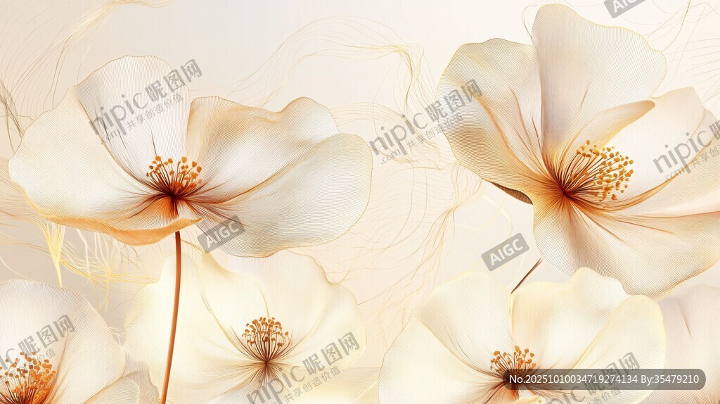 唯美白色花卉藝術(shù)插畫