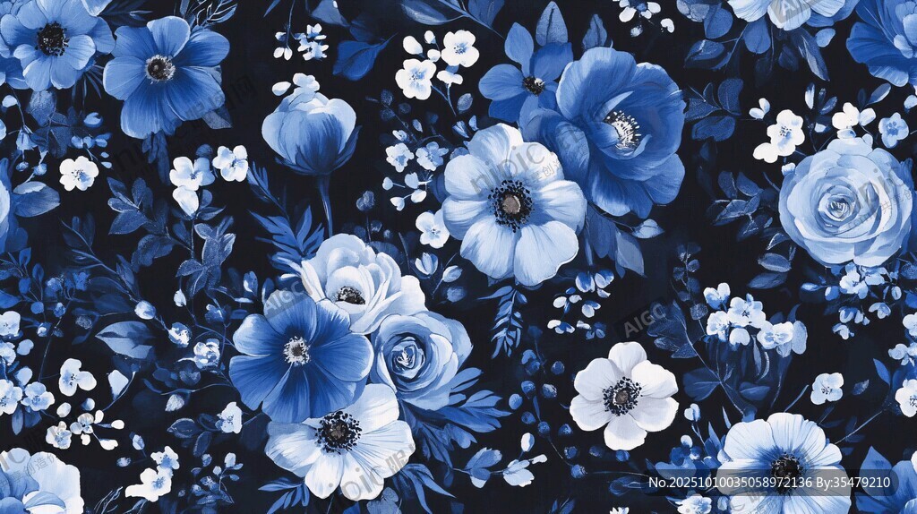 藍(lán)白花卉圖案 優(yōu)雅浪漫風(fēng)