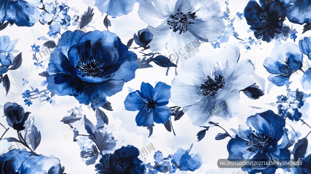 藍(lán)白花卉圖案背景紋理