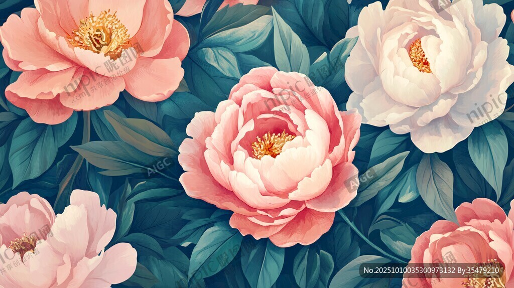 浪漫芍藥花卉圖案背景