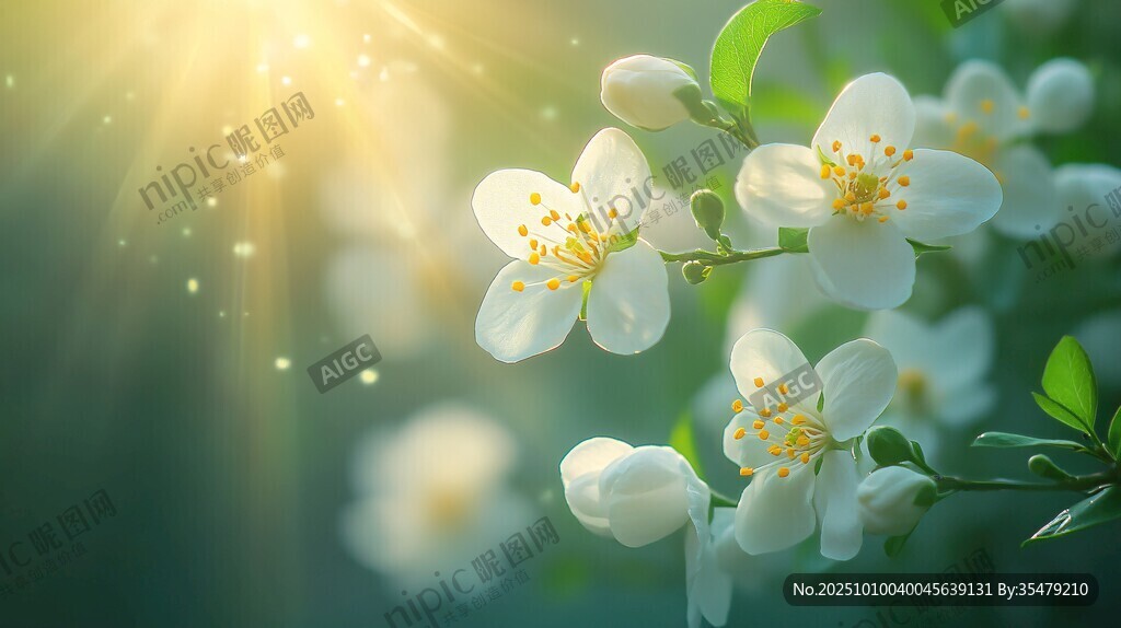 陽光下綻放的潔白茉莉花