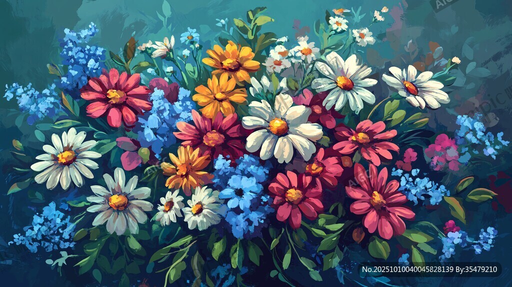 絢麗多彩花卉靜物插畫