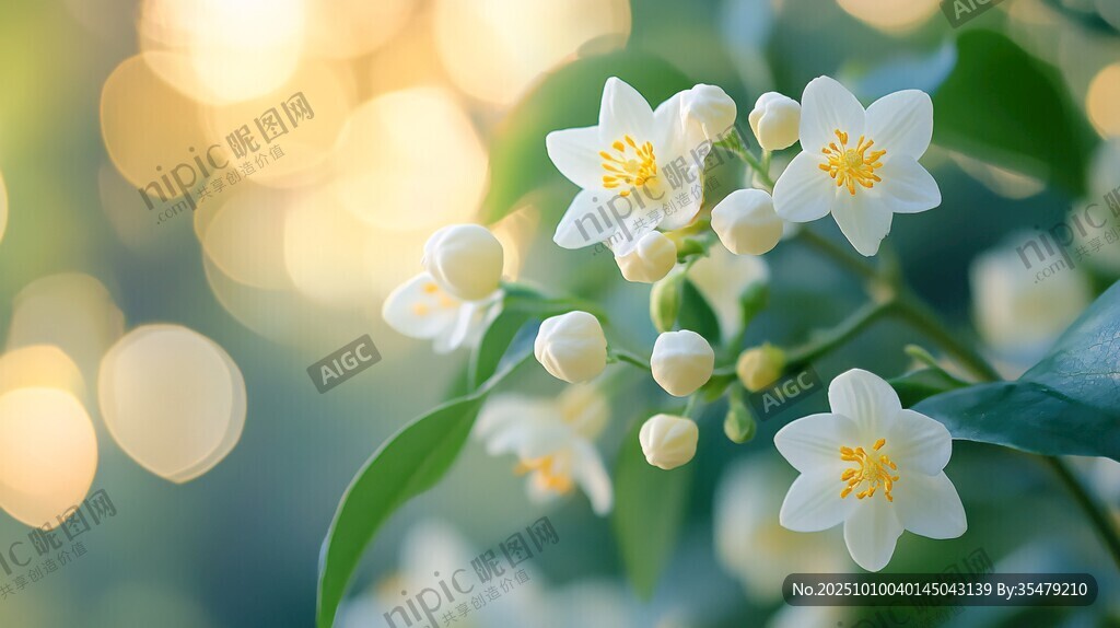 陽光下的潔白茉莉花