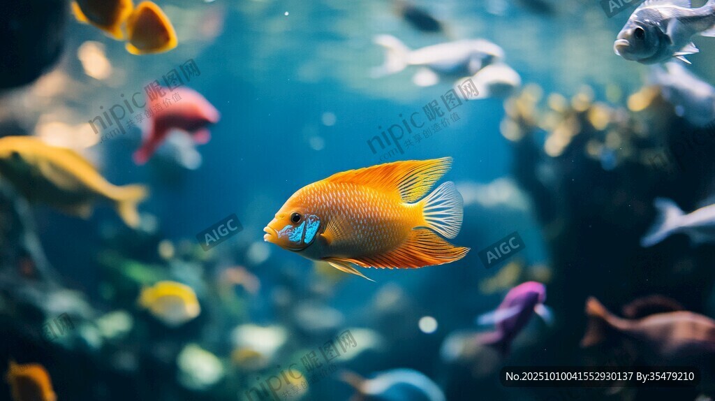 暢游水族館的多彩熱帶魚