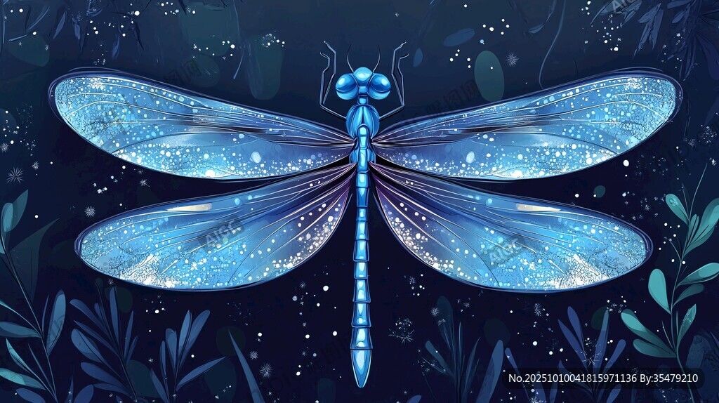夢幻藍蜻蜓于夜中閃爍