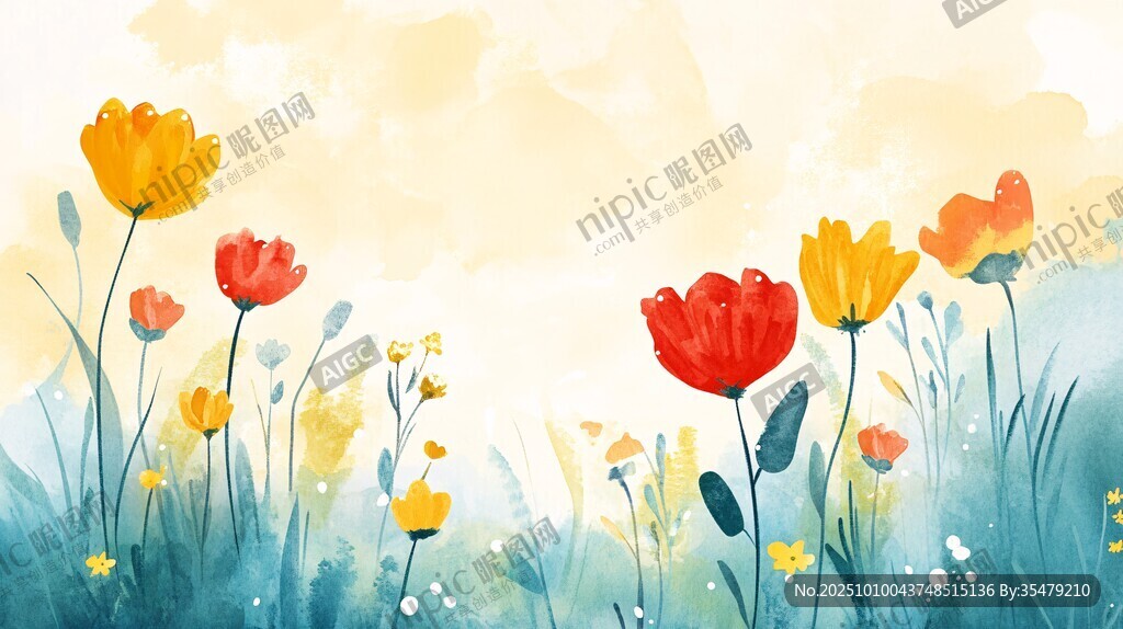 春日花海水彩插畫