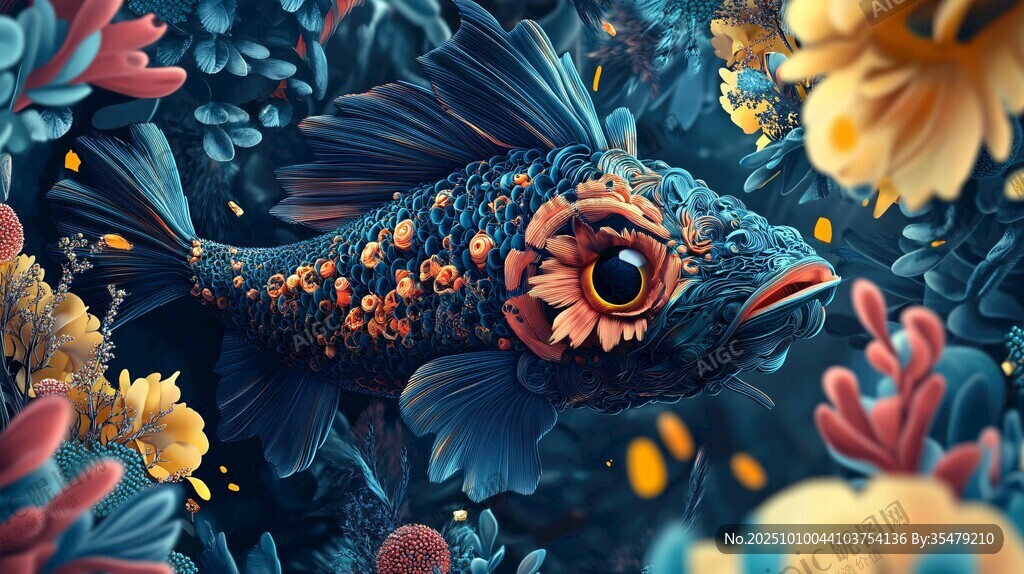 奇幻花卉魚暢游多彩海底