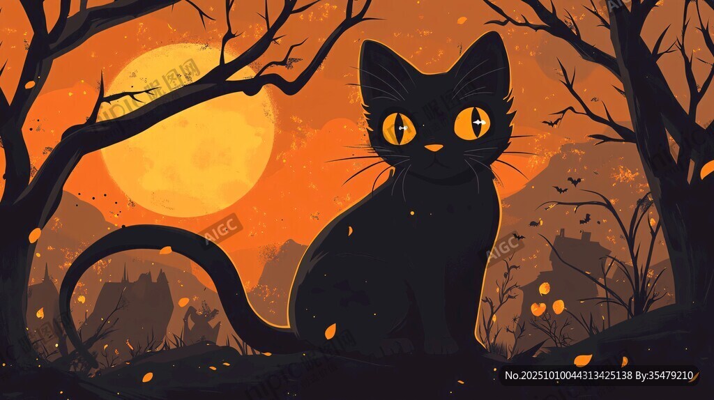 月夜黑貓 神秘的萬圣節(jié)景象