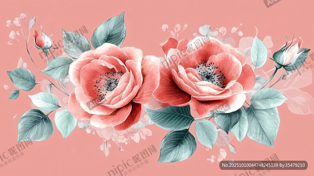 粉色花卉裝飾插畫