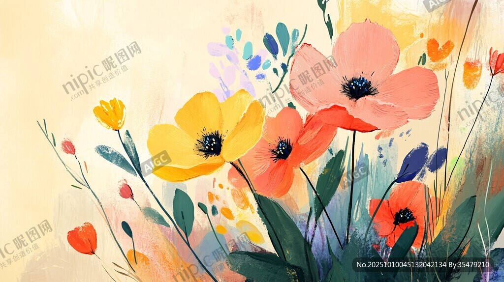 絢麗多彩的花卉插畫