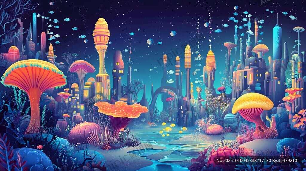 奇幻海底蘑菇都市景觀