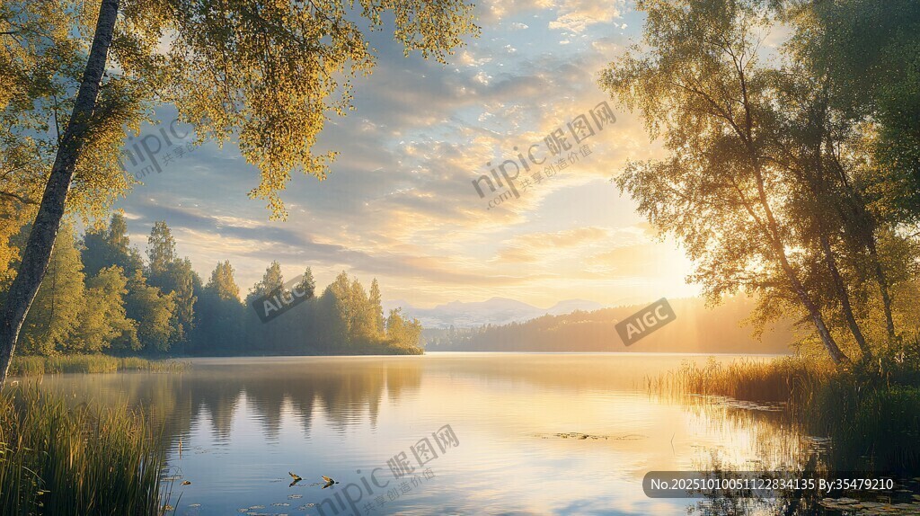 湖畔晨光 靜謐自然美景