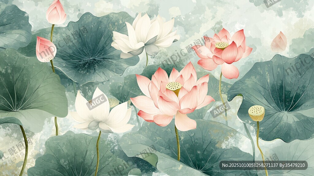 水墨風(fēng)荷花綻放圖