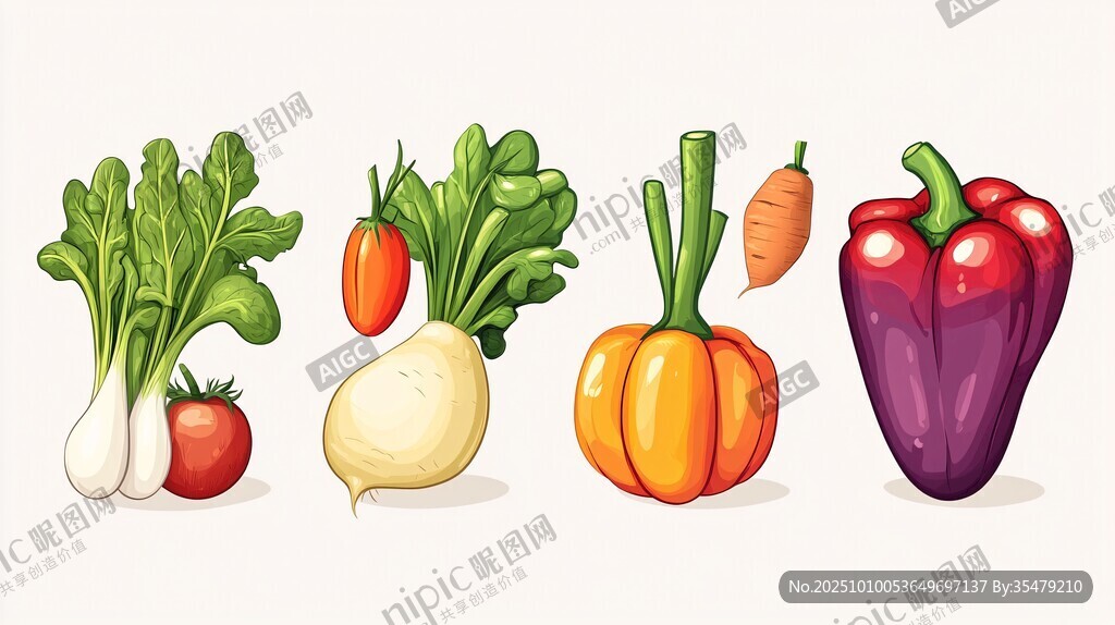 多彩新鮮蔬菜插畫集合