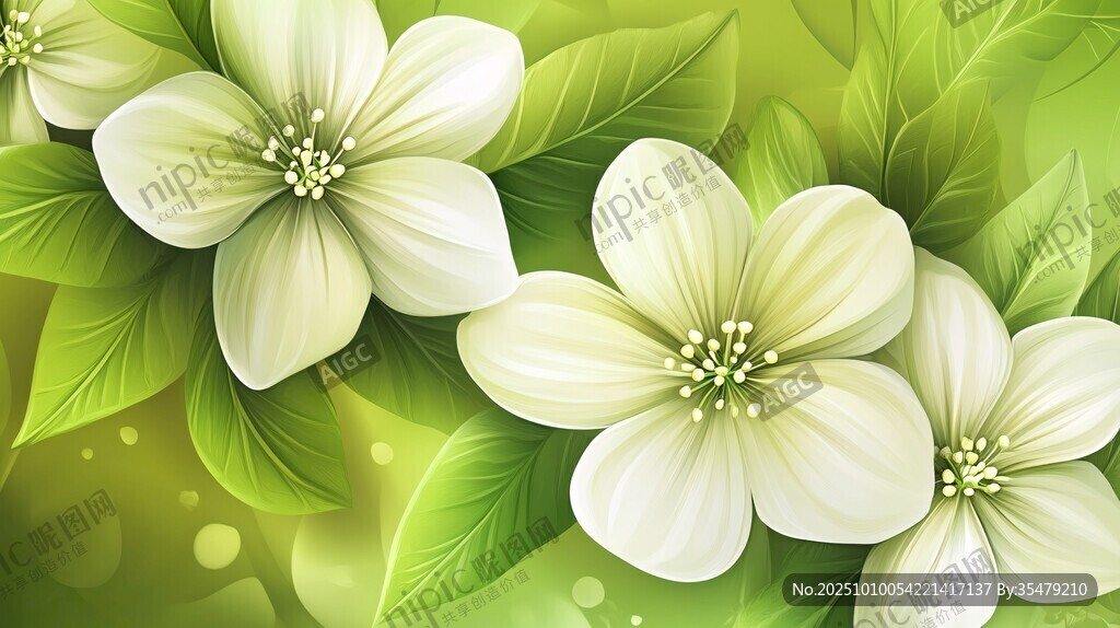清新白花綠葉唯美背景圖