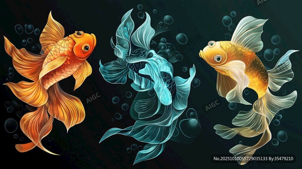 三條靈動金魚暢游水中