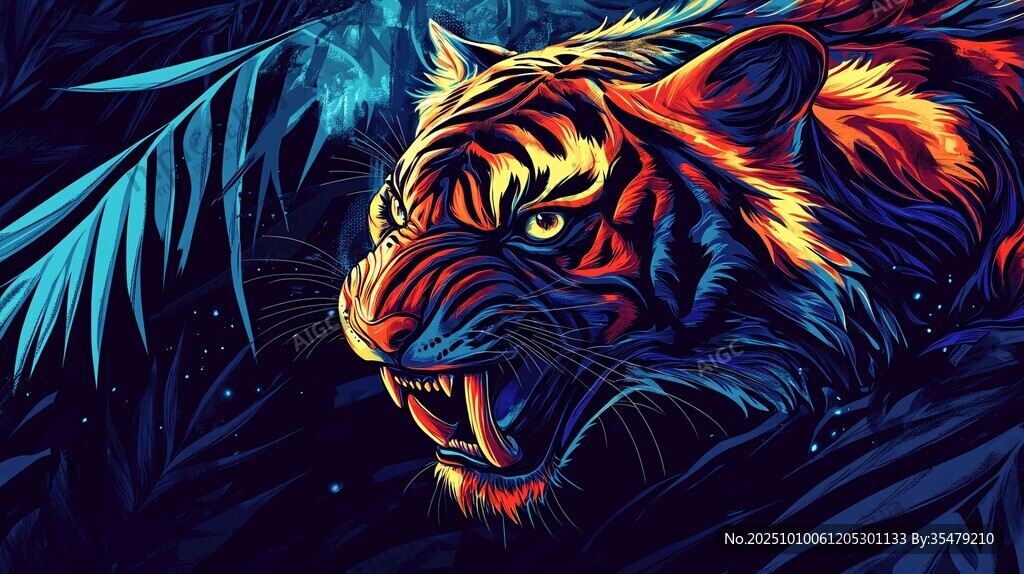 炫彩猛虎于神秘叢林咆哮