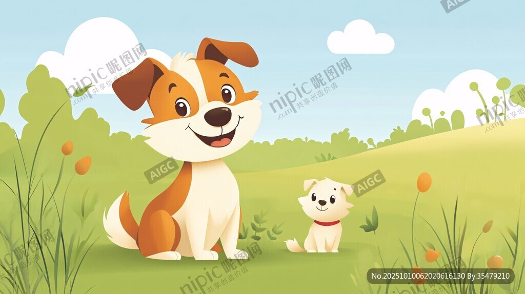 草地上的快樂(lè)狗狗