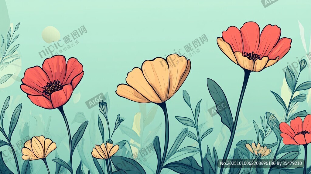 春日爛漫花卉插畫