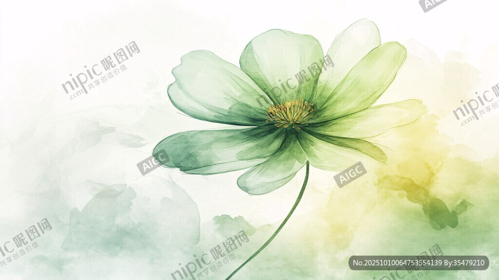 水彩繪就的清新綠色花朵