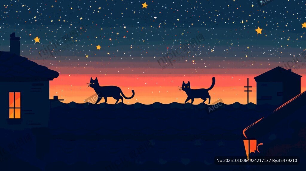 月夜下的雙貓漫步